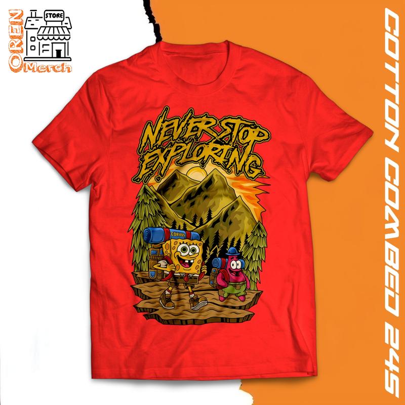 Product Introduction of kaos pendaki gunung pria dan wanita sponge bob never stop exploring baju outdoor pria 16