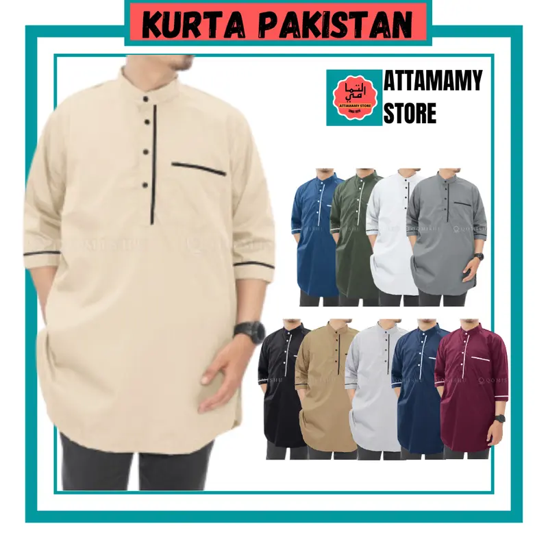 Baju Koko Kurta Pakistan Qomishu Original Bahan Katun Poplin Baju Taqwa Takwa Pria Dewasa 0