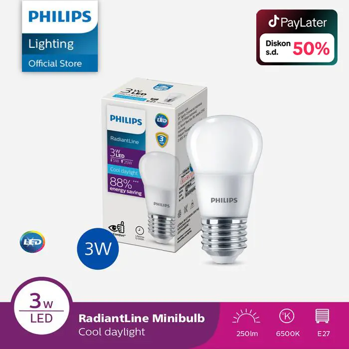 Lampu Philips Bohlam Radiantline LEDBulb Mini 3W E27 Putih