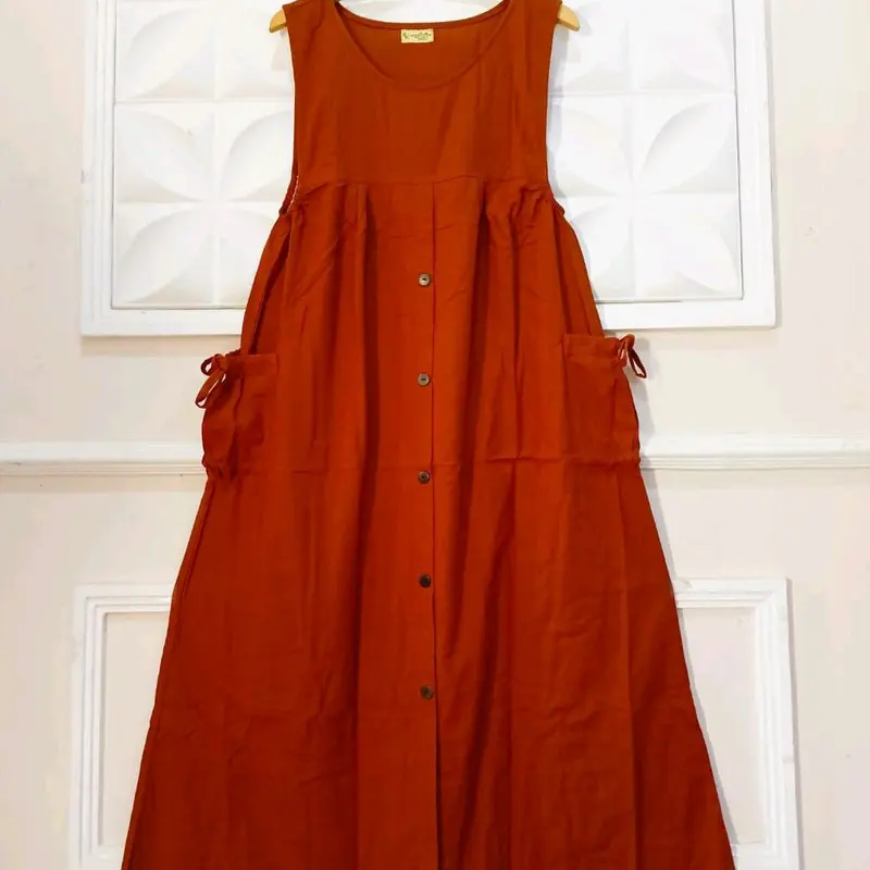 GAMIS OVERALL SAKU KANAN KIRI // HAGIA OVERALL KATUN MOTIF ONLY Linen Muslim Wanita Dress Kancing Panjang Basic Dewasa 1
