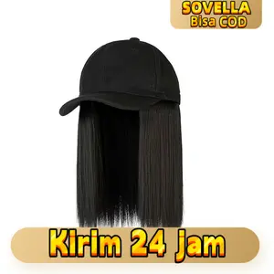 Wig Hat Wanita Rambut Panjang Lurus Desain Baseball Style Trendy Model Korea Ringan Pas Di Kepala Pelengkap Ootd Harian Tampilan Cantik Menawan Berbagai Acara Santai