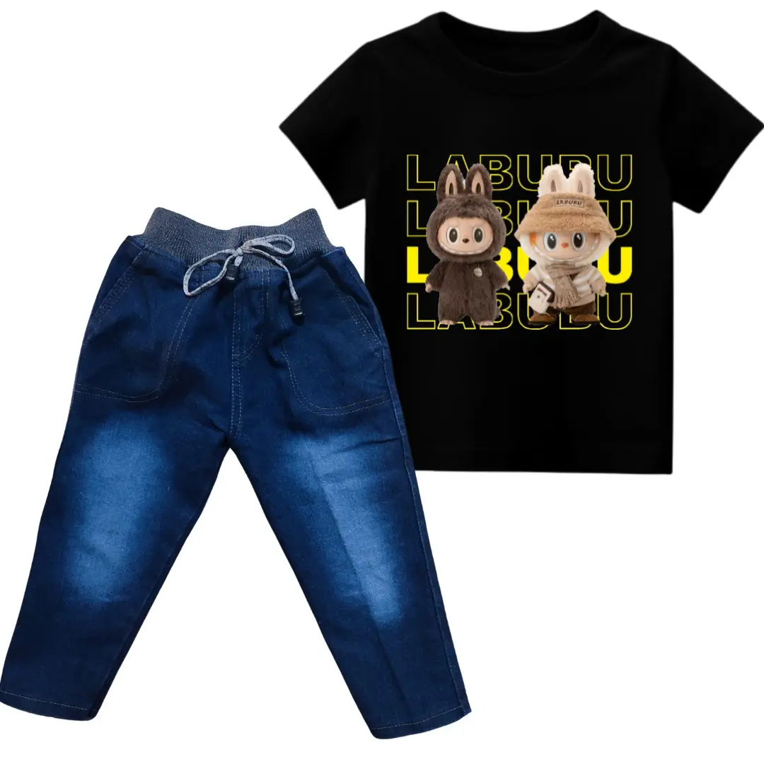 Setelan Anak Gambar Boneka Viral 02 dan Jeans panjang Navy