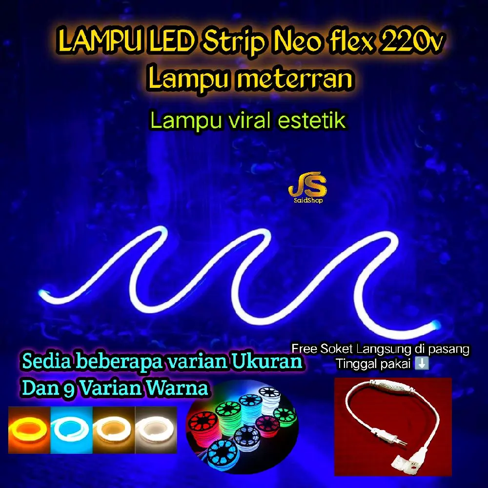 Lampu Led Noen Flex 220v gratis soket sudah terpasang,Lampu Aesthetic Hias kamar, Led strip light 220v Neon #Lampu
