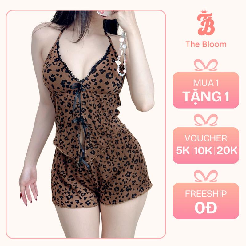  THE BLOOM  CÓ MÚT  Set Bộ Đồ Ngủ Nữ 2 Dây Có Sẵn Mút Mềm Xẻ Lai Phối Nơ Và Quần Đùi Chất Cotton Mềm Mịn Bộ Đồ Ngủ Nữ Xesy - SE086 