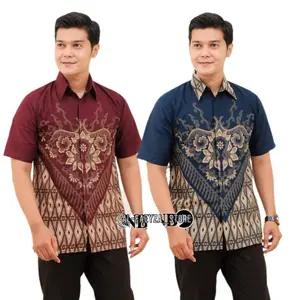 AL Faeyzal Store Baju Batik Cowok Lengan Pendek Batik Printing Modern Pria Katun Prima Bahan Adem Lembut Full Kancing 1 Saku Size M L XL XXL Casual