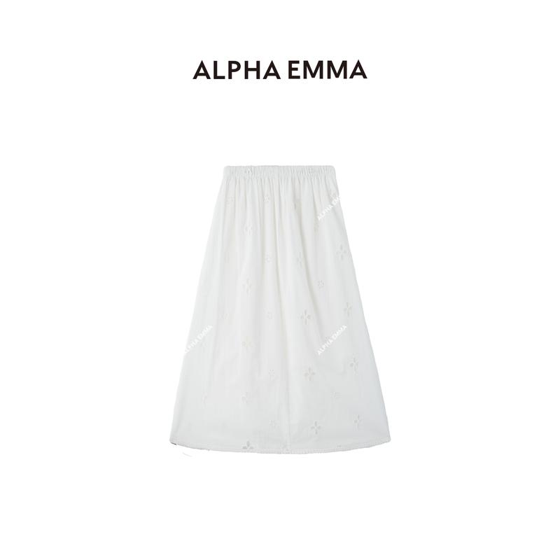 AE Thảo CV20 Chân váy trắng Cotton tiểu thư thêu hoa mềm mại mịn màng thoáng mát cao cấp