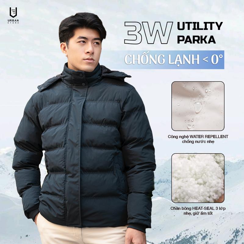  Áo Khoác Phao Jacket Menswear Parka Nam URBAN 3W UTILITYGiữ Ấm Cực Tốt Chống Nước Cản Gió Không Bám Bụi Mặc Đi Làm Đi Chơi NO.12104 có màu Kem cổ cao khoác chống gió ao khoac co tru chần bông 