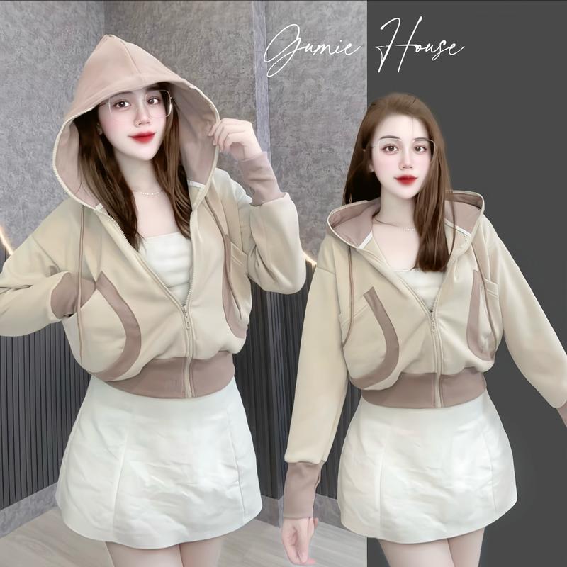 Áo Khoác Nữ Dáng Trẻ Trung PC Cotton Mix Thun Gân 6 Túi Tiện Lợi – Freesize Dưới 60kg | AK19