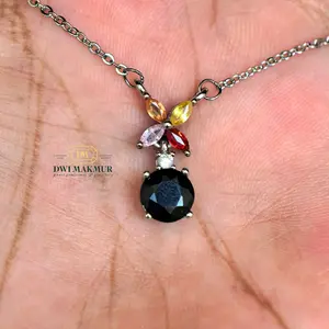 Certified,Nice Mix color SAPPHIRE Necklace Silver Gold Plated