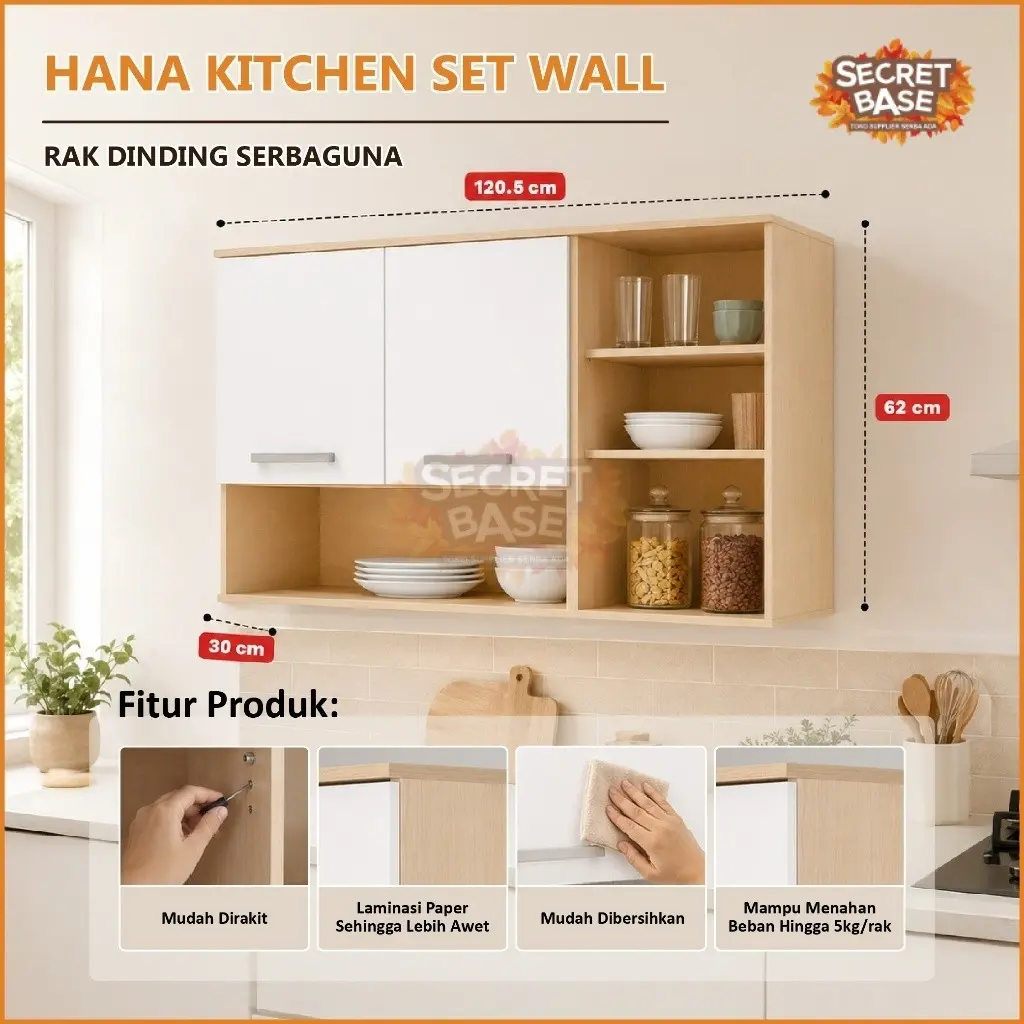 HANA KITCHEN SET WALL - Rak Dapur / Kitchen Set Atas / Rak Bumbu / Rak Dinding Serbaguna