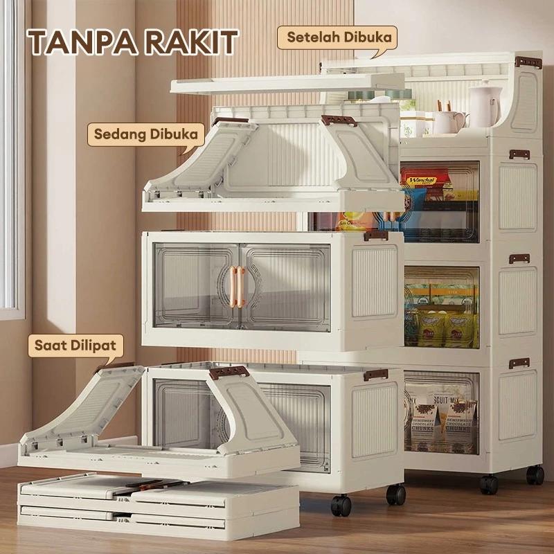 Orderly Home.ID  No-Installation Foldable Storage Cabinet Rak Lipat Plastik & Stainless Steel untuk Makeup Dapur Kamar Tidur Ruang Tamu Organisasi Barang