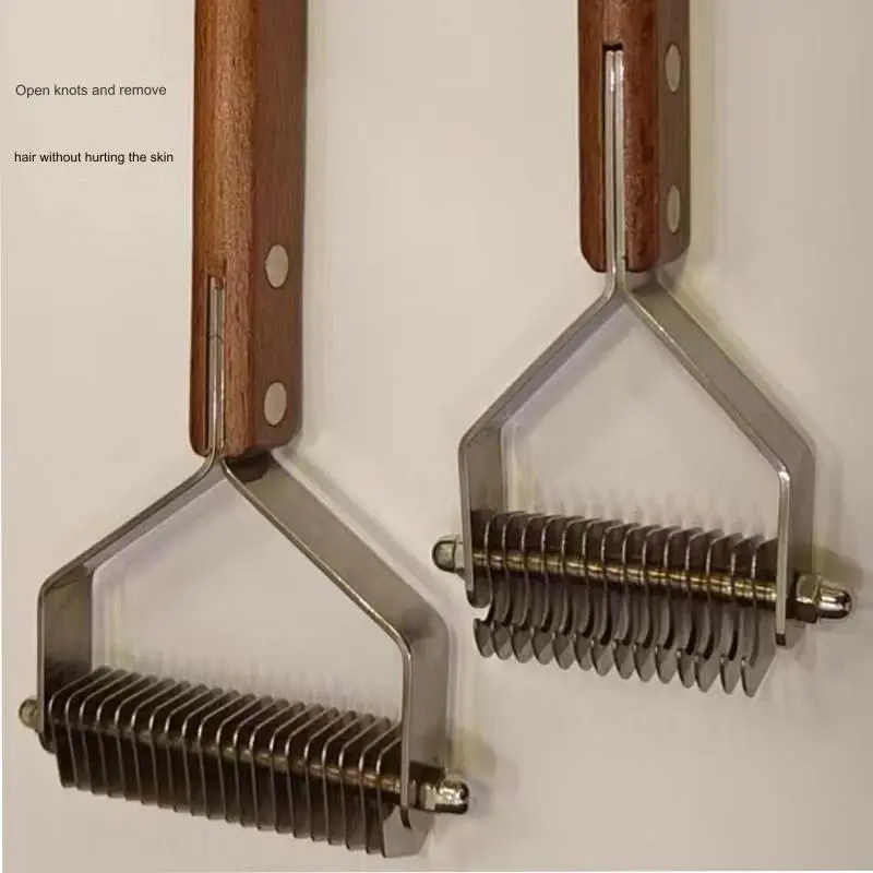 Pet comb with wooden handle Pet detangling comb with stainless steel comb Pet detangling and hair removal grooming comb