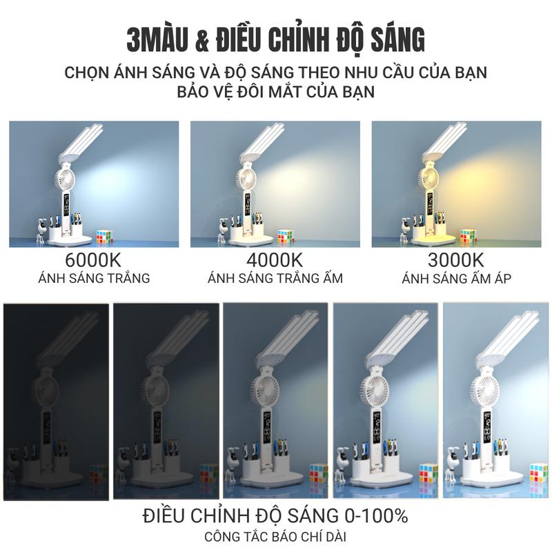 Product Introduction of Giao Hàng Địa Phương) Đèn Học Để Bàn Bảo Vệ Mắt Cao Cấp, Có quạt Có màn hình LCD hiển thị nhiệt độ, giờ, ngày, 3 chế độ màu và điều chỉnh độ sáng đèn đọc sách đầu giường 17