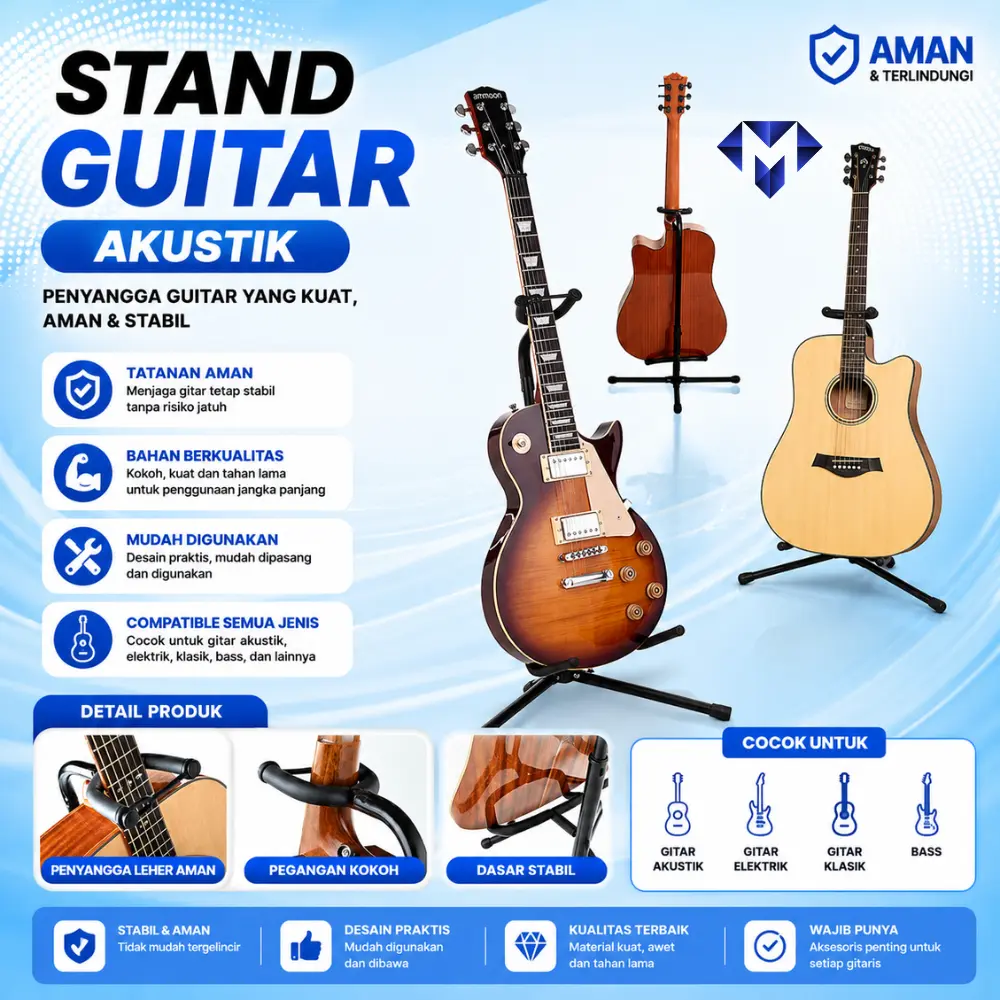 Tempat Gitar Bass Acoustic Klasik Stand Long Neck Guitar Akustik