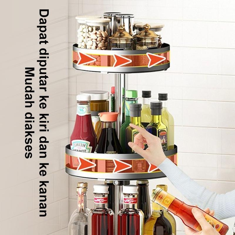 Rak Bumbu Putar Berputar 360 Derajat Rak Dapur Serbaguna Stainless Rotate Kitchen Spice Rack Organizer Rak Bumbu Dapur 3 Susun 6