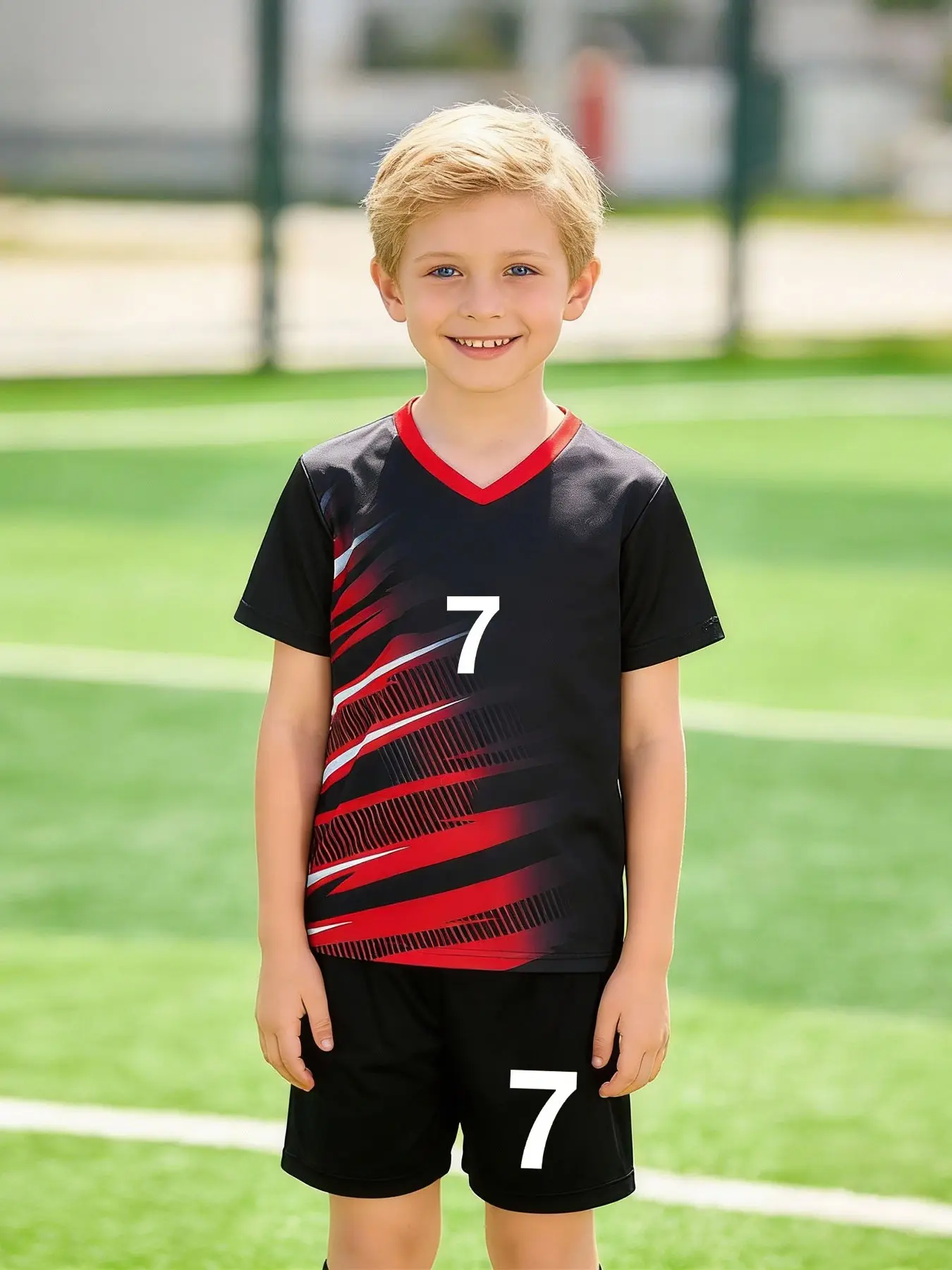 サッカーユニホームセット 子供用サッカーユニフォーム上下セット（ジャージ＆ショーツ）— 軽量で