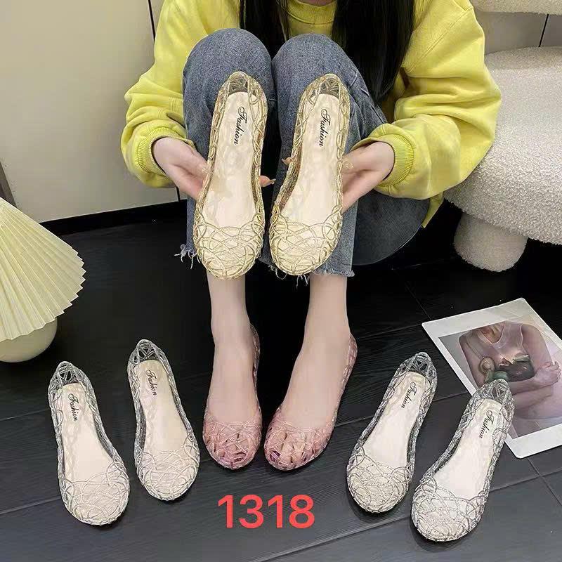 Giày nhựa nữ trong suốt thoáng khí- Giày lười nữ chất liệu nhựa trong suốt quai dây đan xen-MSP 1318
