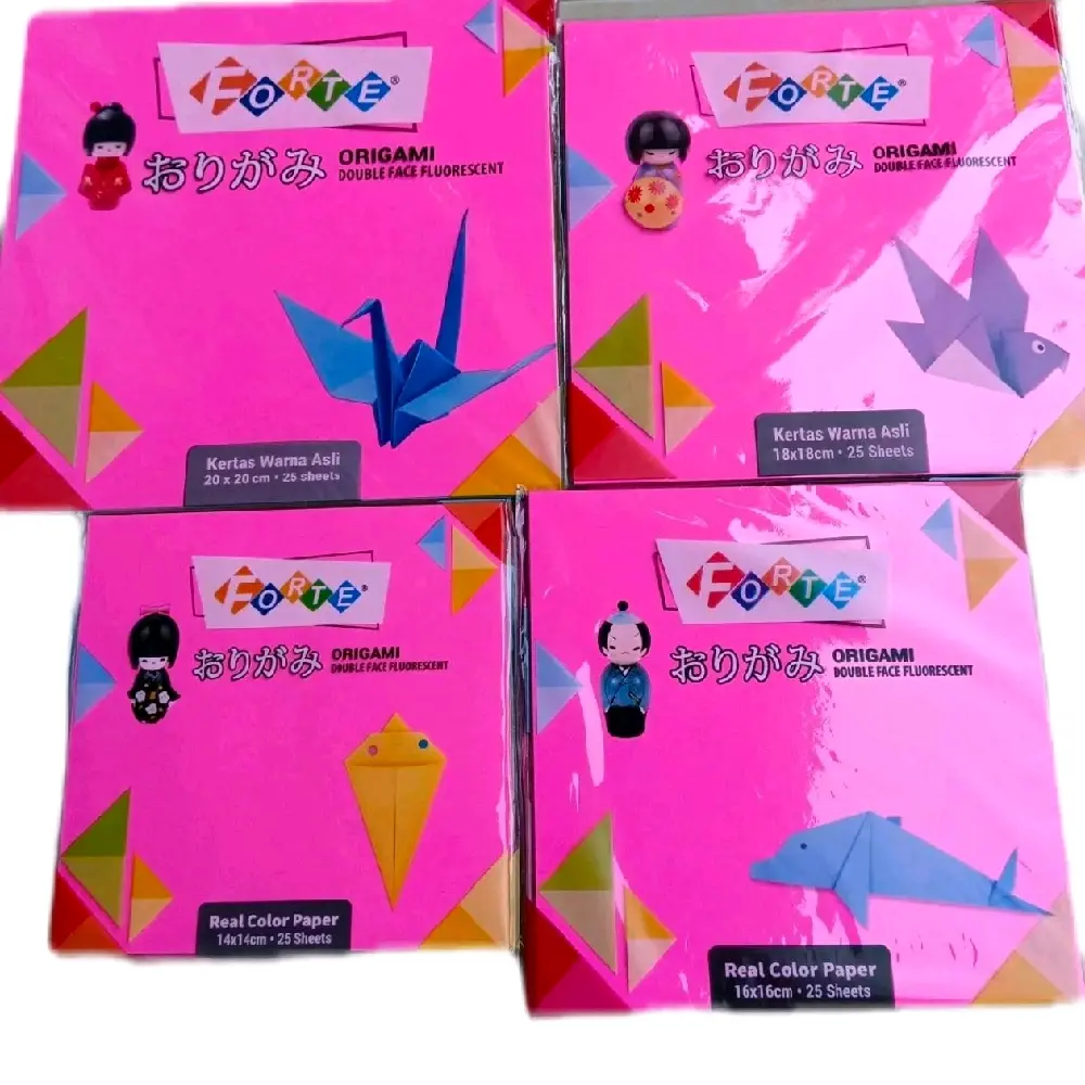 10 PAK( 1 pak isi 25 lembar ) Forte Kertas Lipat Origami  2 Sisi Ukuran 12x14x16cm Kertas Kerajinan Bolak Balik Warna Asli