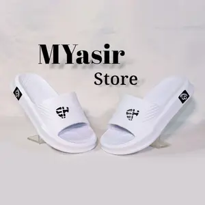 MYasir Store Sandal Selop Anak Cowok CQ 81C & Dewasa All White Uk 32-37 Desain Modern Viral Logo SH Nyaman Sepanjang Hari