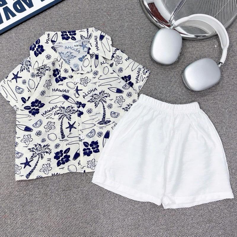 Set bộ đi biển cho bé trai bộ bé trai đi biển,đũi dừa xanh CỔ PIJAMA cho bé trai đi chơi đi du lịch đẹp. Phong Cách Hàn Quốc sành điệu Cho Bé.8-30kg