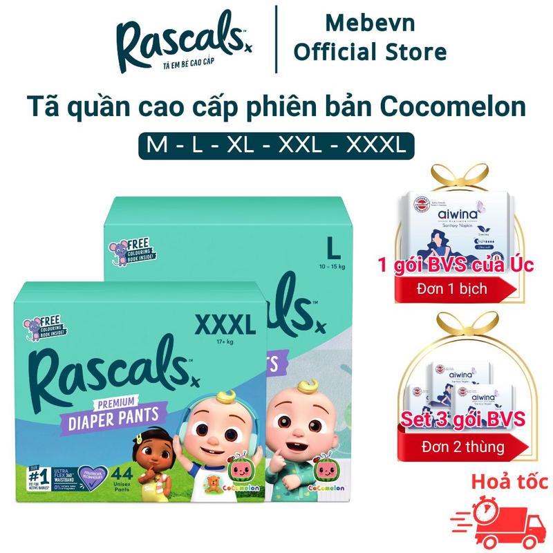 Bỉm tã Rascal + Friends Cocomelon New Zealand dòng giới hạn bỉm quần tốt cho bé đủ Size từ 50-72 miếng - Voi