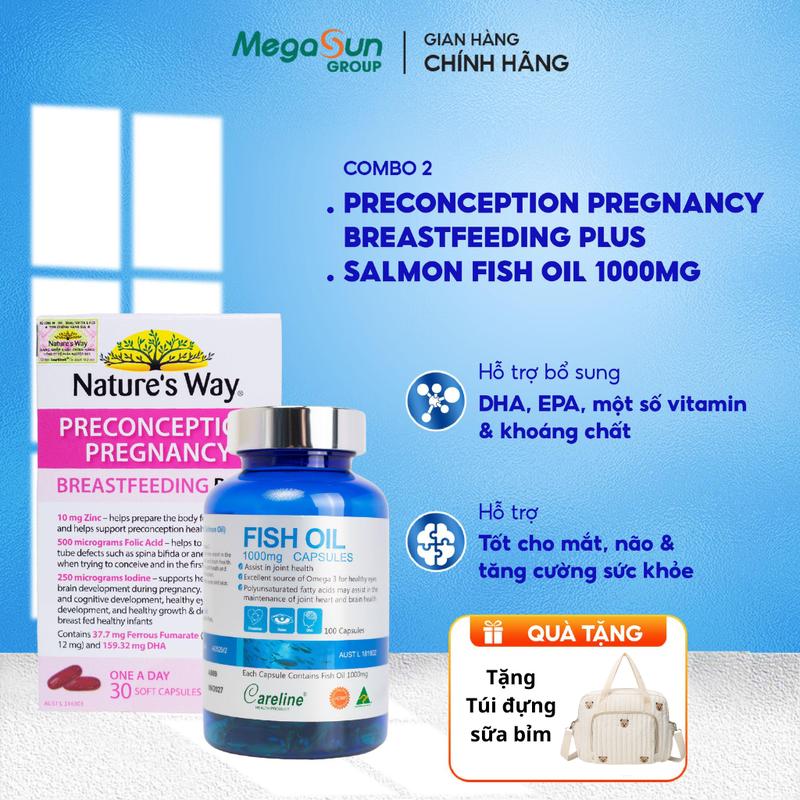   TẶNG TÚI ĐỰNG SỮA BỈM  Combo DHA Careline Và Vitamin Bầu Nature's Way - Hỗ Trợ Bổ Sung DHA EPA Và Vitamin Cho Mẹ Bầu 