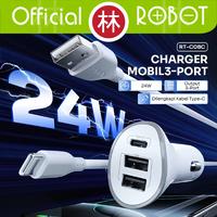 Gambar Robot RT-C08C / RT-C08M Car Charger Mobil 3 Port 24W Max + Kabel Data Cable Fast Charging New RT-C08 - RT-C08C +Kabel C dari Liem Group Kota Administrasi Jakarta Barat 3 Tokopedia