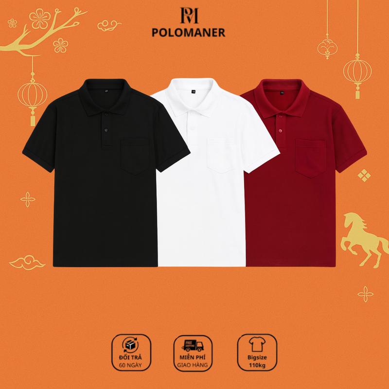 COMBO 3 ÁO Áo Thun Polo Nam Nữ Phối Túi Chất Liệu CVC Cá Sấu Phong Cách Thanh Lịch Dễ Mặc Đồ Có Bigsize tới 110kg - POLO TRƠN TÚI