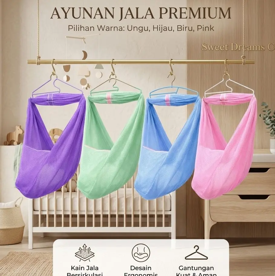 Sweet Dreamer Ayunan Kelambu Bayi Pelindun Sling Jaring Premium Warna Pink Nyaman Aman untuk Bayi