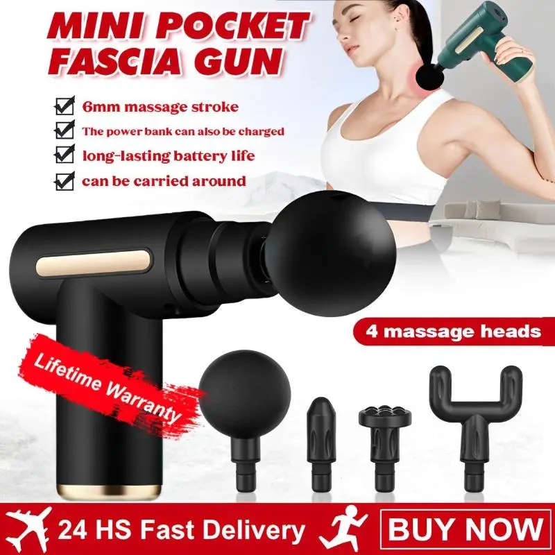 Massager Gun Vibrating Quiet Electric Fascial Gun with 6 Heads for Muscle Relaxation Professional Handle Comfort