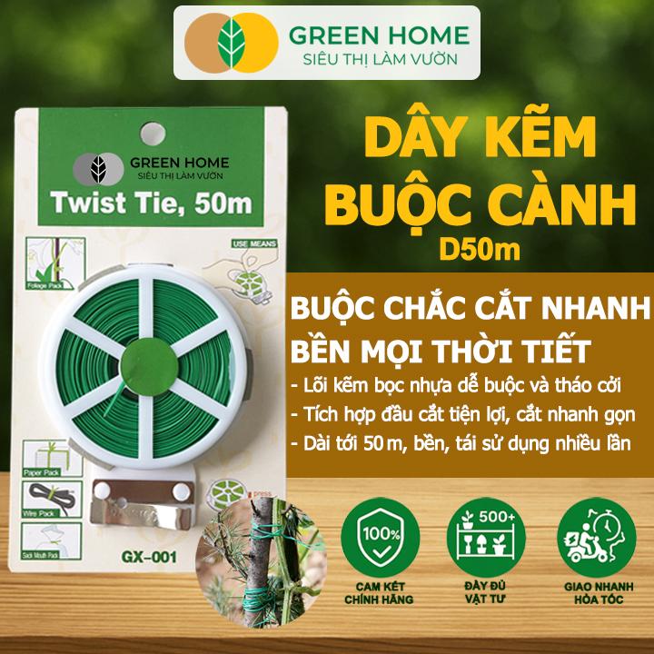 Dây Buộc Cành GreenHome, Dài 50m, Kẽm Bọc Nhựa, Tích Hợp Đầu Cắt Tiện Lợi, Cố Định Thân Cây, Làm Giàn Leo