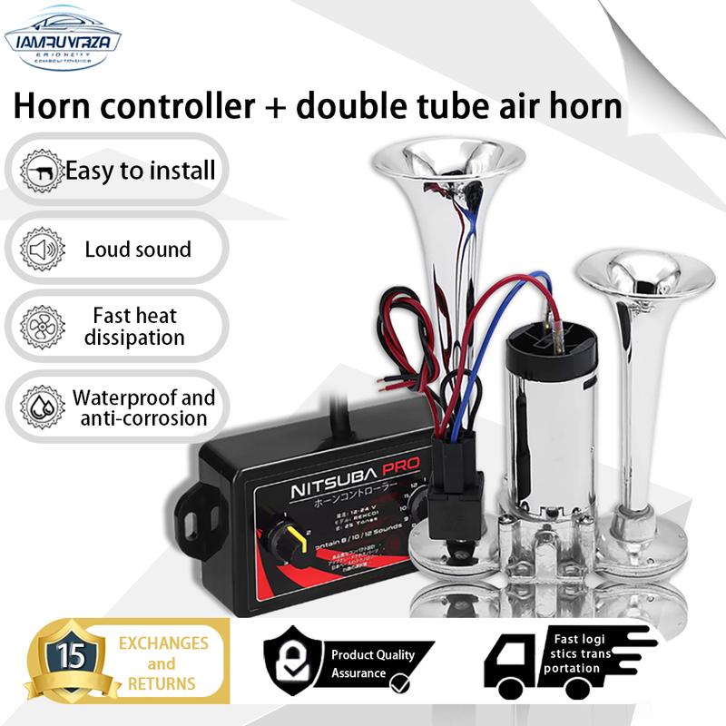 Mô phỏng 25 hiệu ứng âm thanh Còi không khí Điện, Còi Sừng, Bộ âm thanh Còi, Thích hợp cho hầu hết các loại xe, Điện áp 12V / 24V, có sẵn để sử dụng trên ô tô