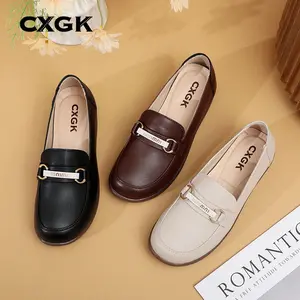 CXGK Sepatu casual flat slip-on wanita model baru dengan gaya fashion Korea, dilengkapi gesper logam yang fashion, lembut, nyaman dan awet pakai.