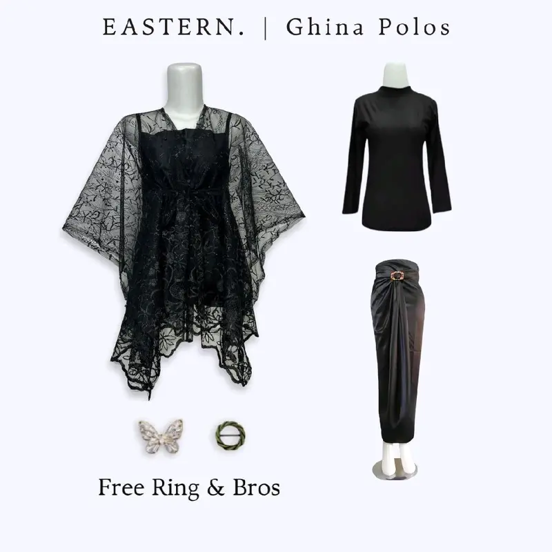 Paket Kondangan 5in1 - Baju One Set Kondangan Wanita Kekinian Outer Brokat Tile Premium Cardi Setelan Kebaya Modern Pesta Wisuda Mewah Atasan Bordir Panjang Bawahan Rok Lilit Satin Polos Simple Batik Hitam 0