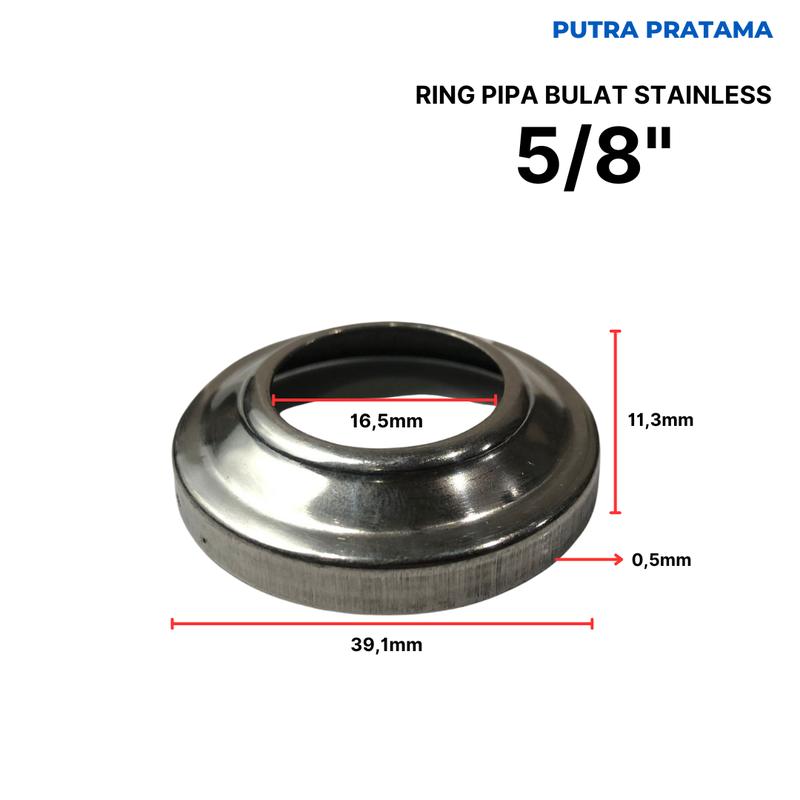 RING PIPA BULAT STAINLESS 5/8", 3/4", 1", 1 1/4", 1 1/2", 2" | PLENDES ORNAMEN PAGAR RING PIPA RING STAINLESS 2