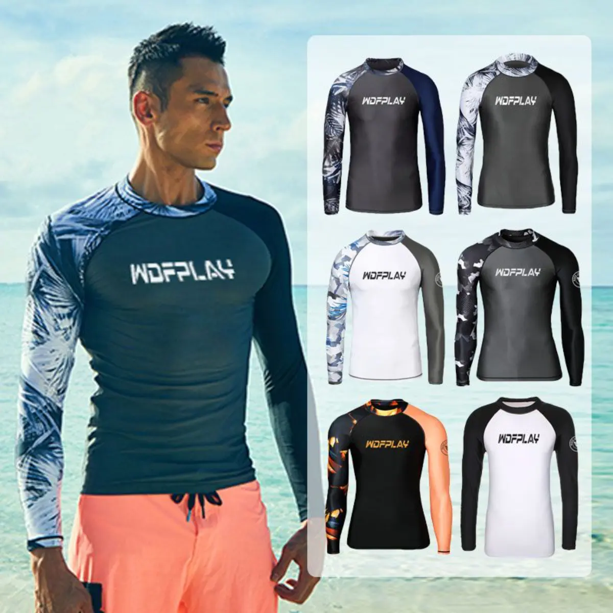 Fashionable high quality men's swimsuit set + men's wetsuit + long sleeve sunscreen + men's surf suit + swimming couple suit + slim long sleeve + quick-drying + breathable + quick-drying + men's swimsuit