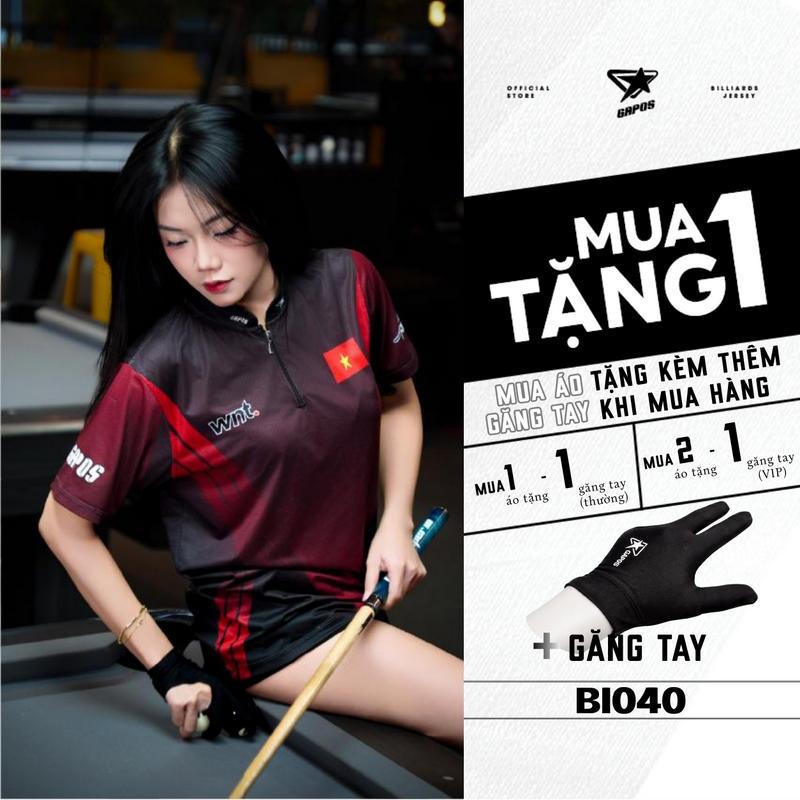 Áo Billiard Mã BI040 Trang Phục Thể Thao, Chất Vải Thể Thao Co Giãn Thoải Mái, Họa Tiết Geometric Halftone, Màu Đen Đỏ Cực Chiến Dành Cho Nam và Nữ (Gapos) Menswear Top Sport