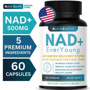 NAD+ Supplement with Nicotinamide Riboside (NMN Alternative), CoQ10 & Resveratrol – 60 Capsules for Healthy Aging Support, Energy Boost & Cognitive Function Enhancement – Cellular Renewal & Vitality