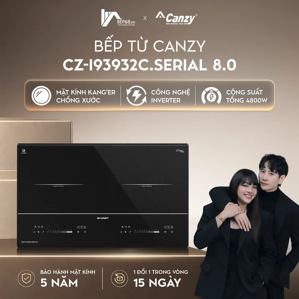 Bếp Từ Đôi Cao Cấp CANZY-I93932C SERIAL 8.0 MẪU MỚI 2026 Thông Minh An Toàn -Măt Kính Chống Xước- Sôi Liu Riu-Tiết Kiệm Điện- Nấu Nhanh- Chống Trào