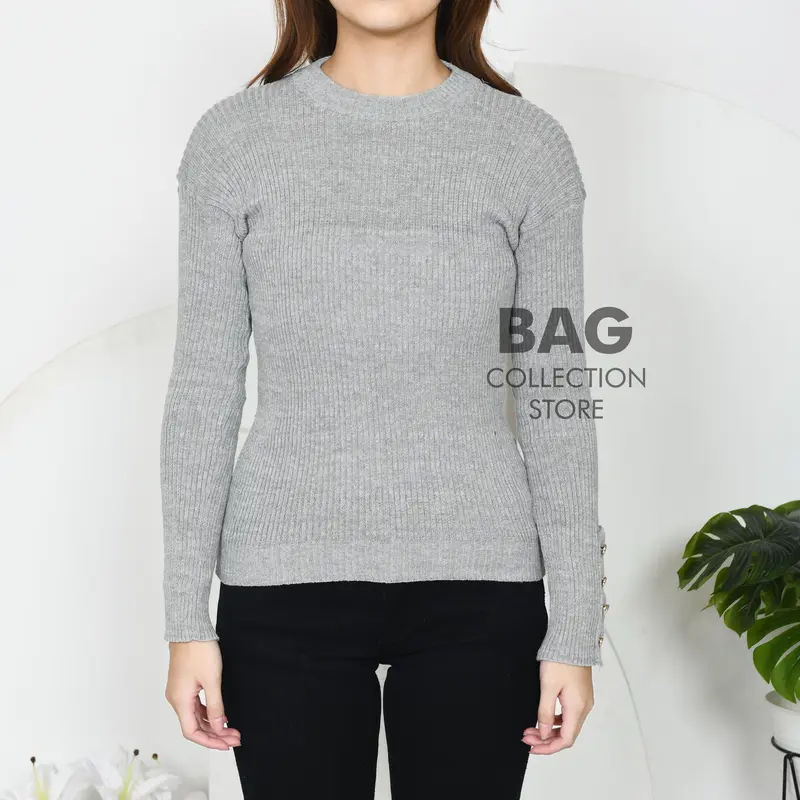 BAG - Inara Sweater Rajut Turtle Neck Outfit Manset Knitware Kancing Inara Wanita Kekinian Korean Style 4