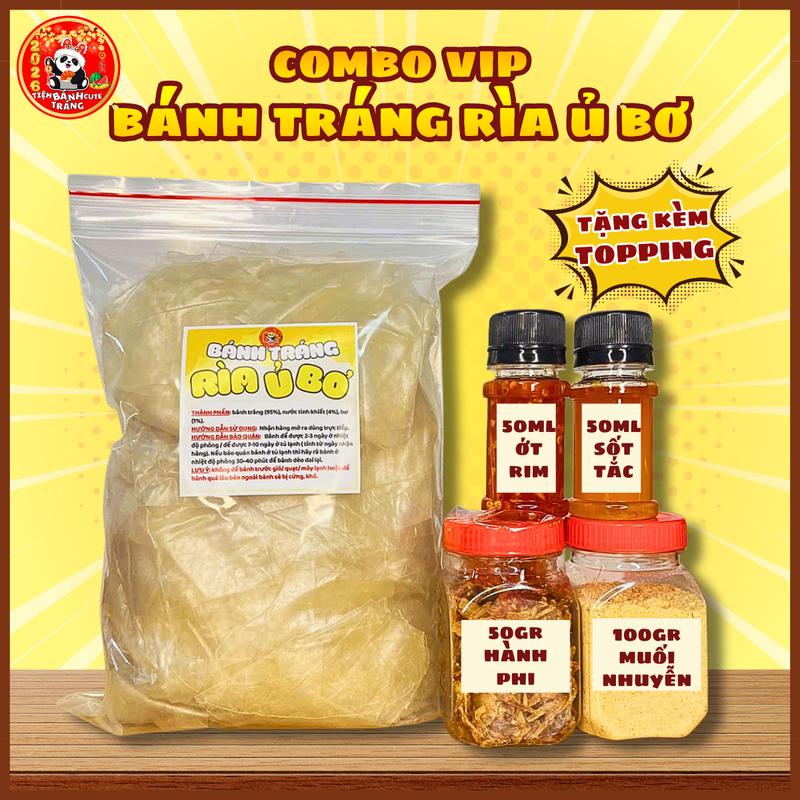 Tiệm Bánh Tráng Cute - Combo 1kg Bánh Tráng Rìa Ủ Bơ Muối Nhuyễn Hành Phi Gia Vị Nước Sốt, 50ml Sốt Tắc, 50ml Ớt Rim, 100gr Muối, 50gr Hành 