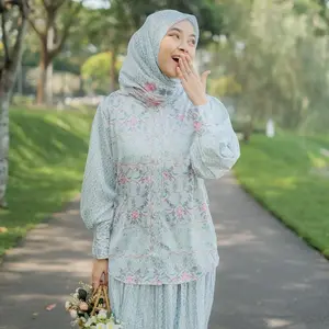 baru - rumibykyla - nadeen set 3 in 1 atasan rok pleats wanita bahan silk dan hijab voal motif