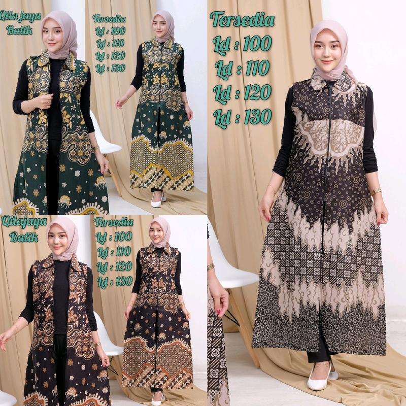 Outer longkardi batik, motif bintang saroja, bahan katun,. Cardigan Kardigan Wanita Baju Muslim Panjang tunik outer batik tenun brokat tali salur 1