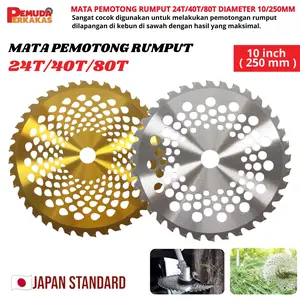 Mata Pisau Bulat Potong Rumput 24T 40T 80T Tasco 250mm Anti Selip Pisau Bulat Mesin Potong Rumput 2 Tak Brush Cutter Blade