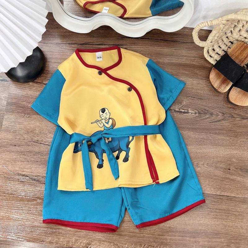 [ Ảnh thật ] BỘ TRUNG THU CHÚ BÉ CHĂN TRÂU THỔI SÁO ĐỒNG QUÊ Cho bé trai mặc đi chơi trung thu, tết , lễ hội