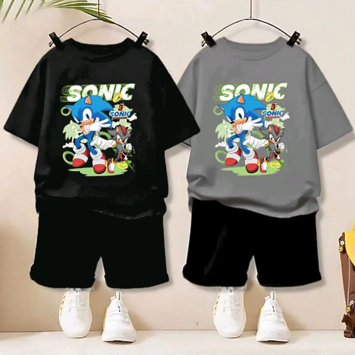 Setelan Anak Kaos Gambar Motif Sonic Karakter Fashion Dengan Celana