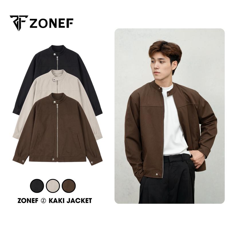 [Deal Mở Bán] Áo Khoác Kaki Cổ Đứng Có Cúc Bấm by Zonef Studio, Áo Khoác Nam Nữ Unisex Vải Kaki 2 Lớp Lót Dù Mềm Mại Style Casual, Basic, Trẻ Trung