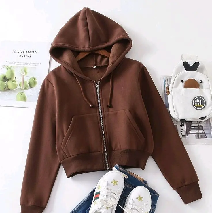 Attar Style Hoodie Zipper Crop Top Jaket Wanita Kekinian Baju Cewek Sweater Crewneck Bahan Fleece Lembut 240gr Tangan Panjang Tebal Basic Stylist Gold Oversize Red Topi Nyaman Keren Jumper 3