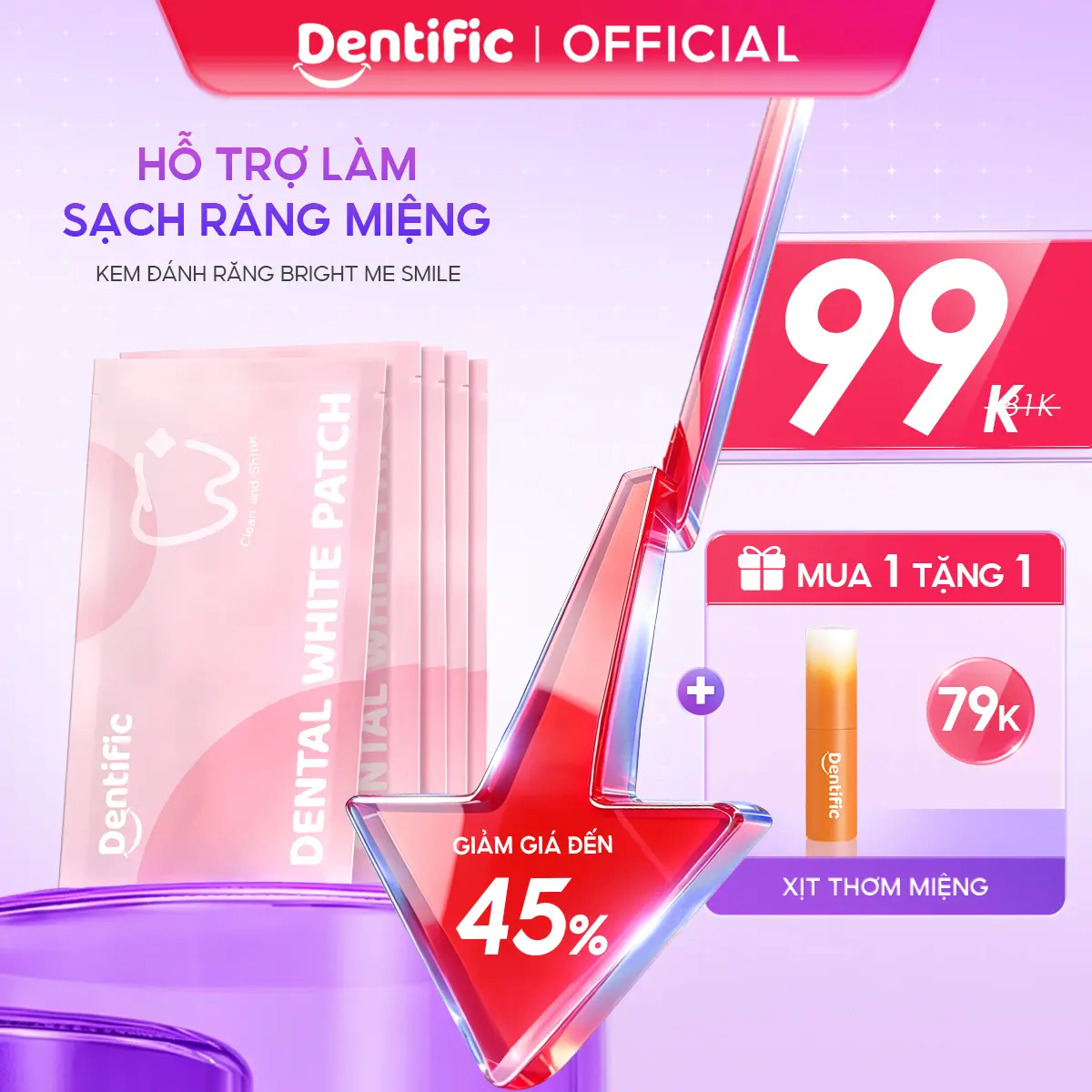[MỚI] Miếng dán hỗ trợ trắng răng Dentific sạch mảng bám, hỗ trợ cải thiện ố vàng răng miệng, an toàn men răng