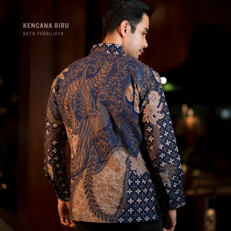 KENCANA BIRU Kemeja Batik Pria Modern Lengan Panjang Lapis Furing Halus Katun 5